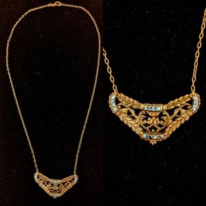 Vintage Authentic Art Nouveau Rhinestones Filgree Pendant Brass Necklace